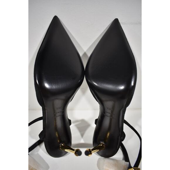 Tom Ford Padlock 85mm Slingback Black Suede Ankle Strap Pointed Heel Pump 38.5 - Picture 11 of 11